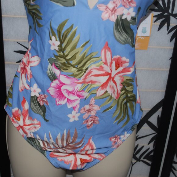 Kona Sol - Ruffle Neck One Piece Floral Bathing Suit - Size L 12-14 NWT - Picture 5 of 12